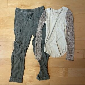 Free People kaki pants and Ralph Lauren long sleeve bundle